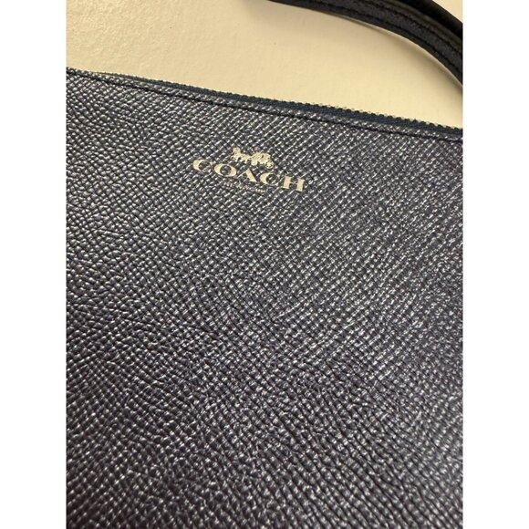 COACH Metallic Denim Dark Blue Corner Zip Wristlet Pouch Wallet OC30 - Picture 2 of 4